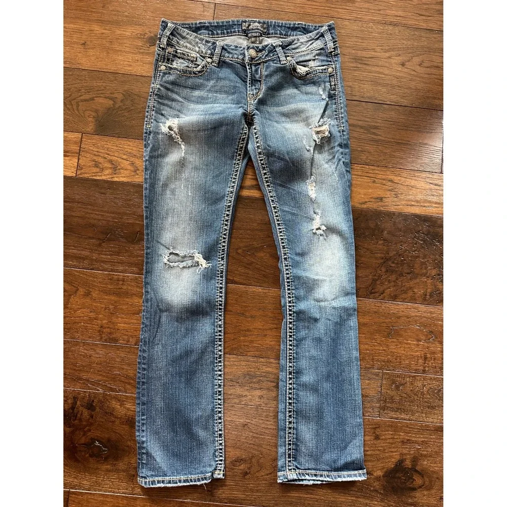 Silver Jeans Co Berkley Womens 30x32 Distressed Bootcut Jeans Blue L93055JP278